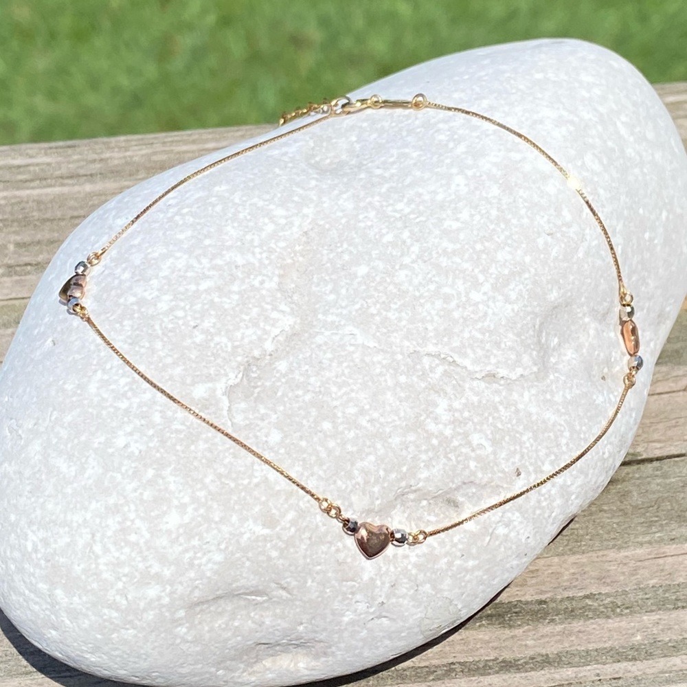 Palm Beach Jewelry 14k yellow and rose gold triple heart anklet ankle bracelet